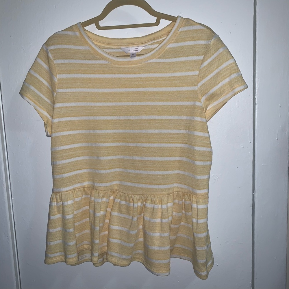Lauren Conrad Yellow Striped Peplum Top